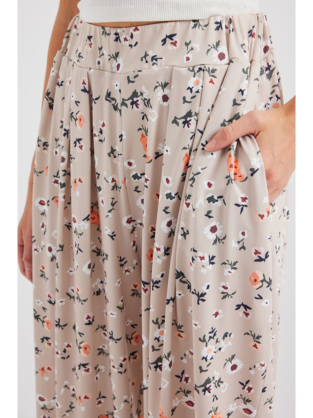 Ekru 6665 Desenli Şalvar Pantolon - Krem-3