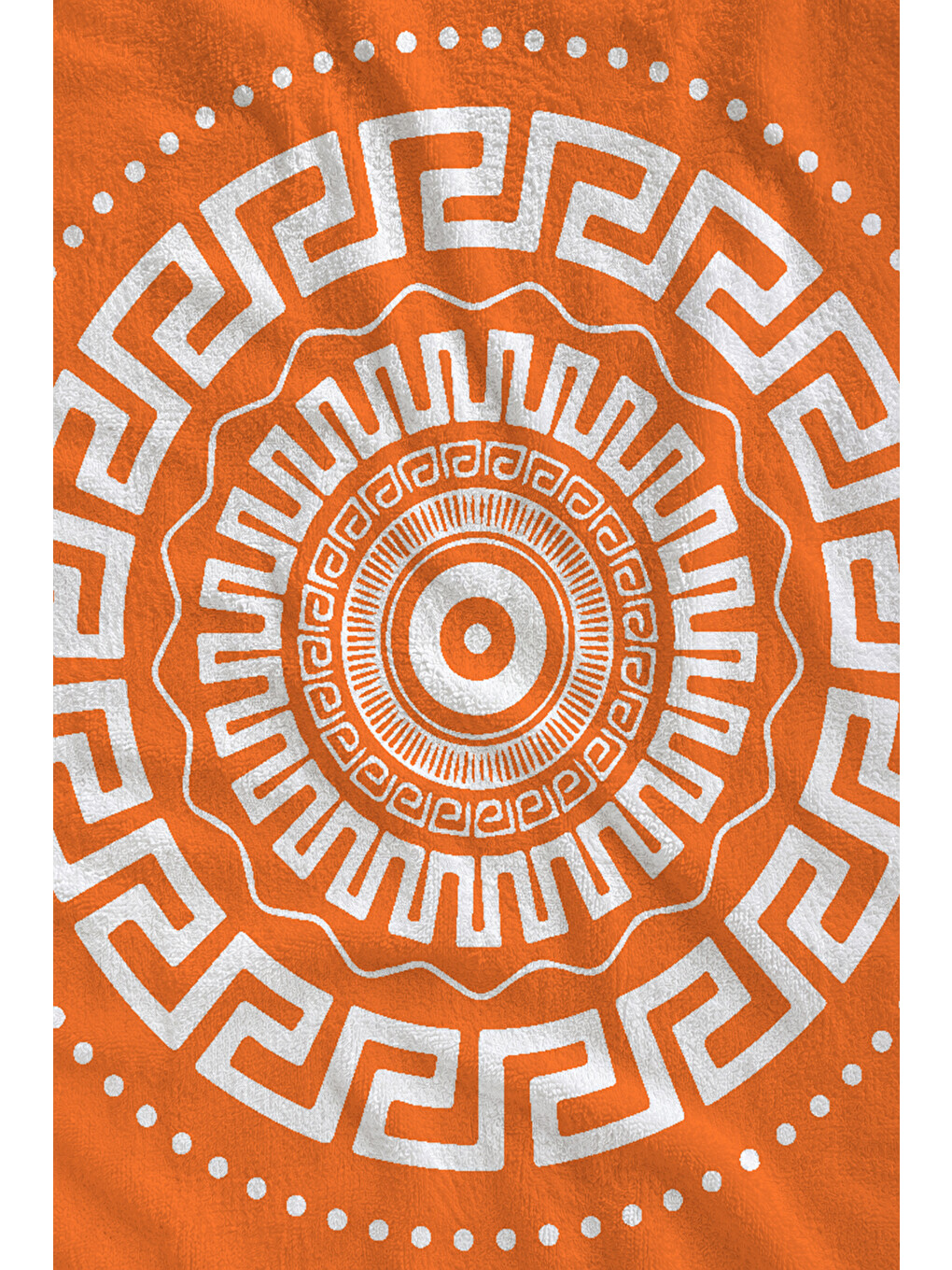 Turuncu Beyaz Yunan Anahtarı Mandala Desenli 70x150 Cm Dijital Baskılı Plaj Ve Banyo Havlusu-1