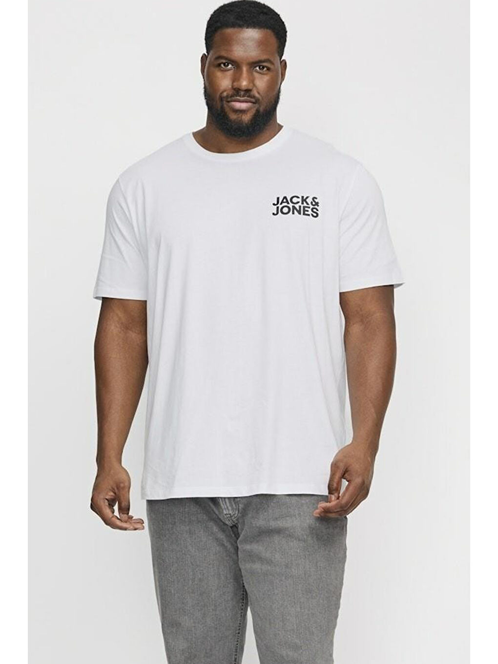 Beyaz Baskılı Büyük Beden Esnek ve Yumuşak Pamuklu Jjecorp Erkek T Shirt 12158505