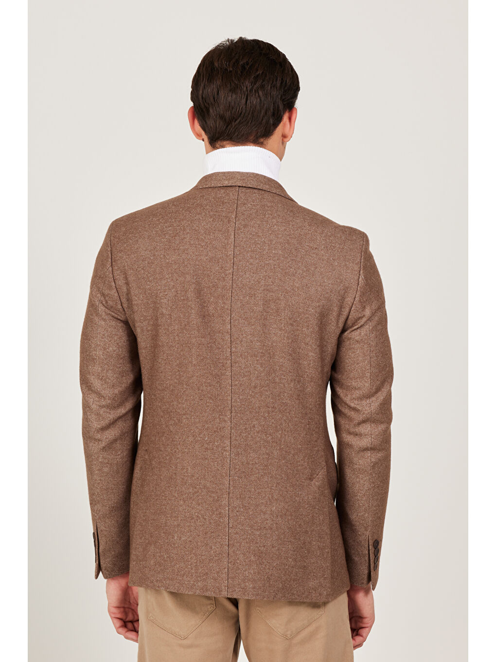Erkek Kahverengi Slim Fit Dar Kesim Mono Yaka Yünlü Ceket-6