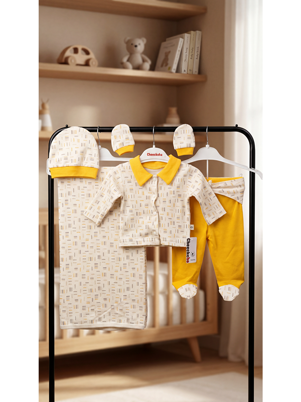 Lila Tüm Alan Desenli Yakalı 6'Lı Erkek Bebek Yenidoğan Takımı