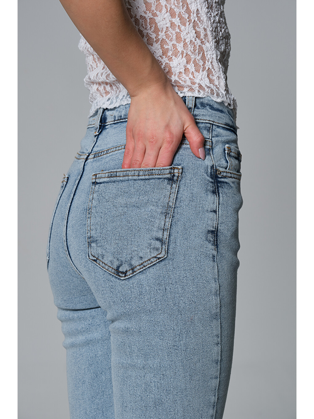Beyaz Normal bel kot, ispanyol paça esnek denim kumaş kadın fit and Flare jean pantolon @Morales-5