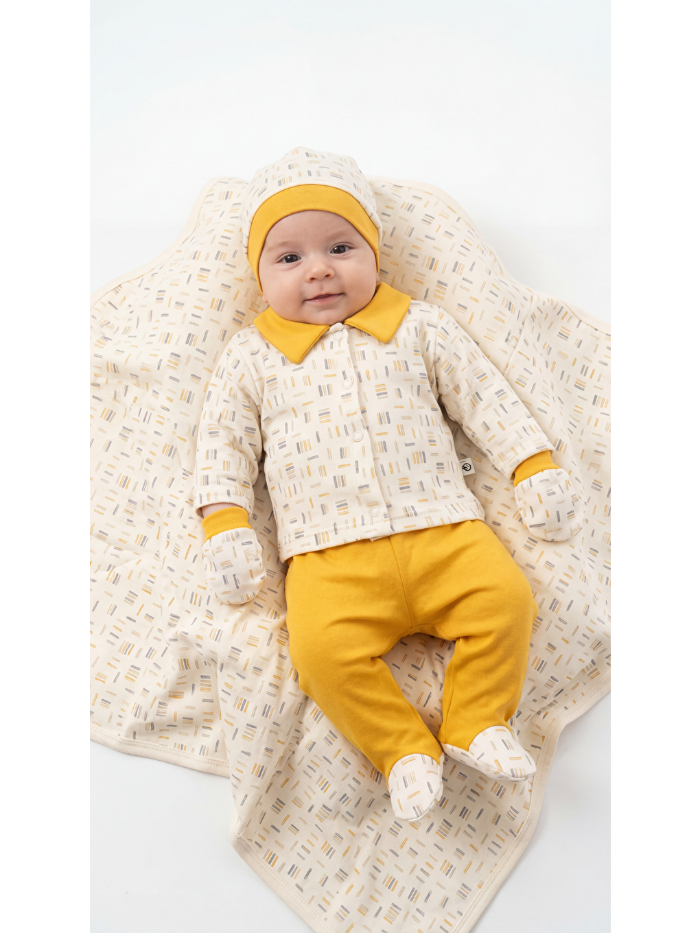 Lila Tüm Alan Desenli Yakalı 6'Lı Erkek Bebek Yenidoğan Takımı-1