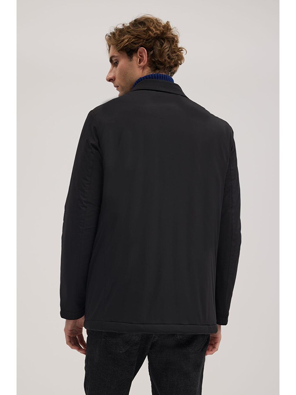 Siyah Comfort Fit Bebe Yaka Fermuarlı Mont-3