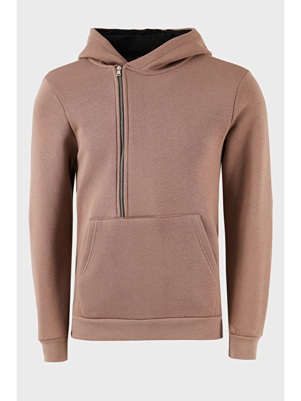 Kahverengi Kanguru Cepli Fermuarlı Kapüşon Yaka Slim Fit Erkek Sweat 575707-6