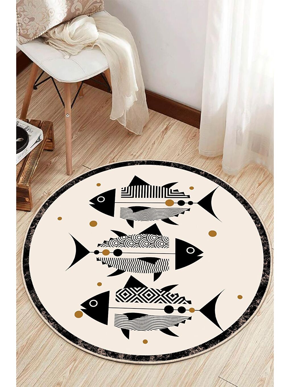 Siyah Dekoratif Özel Tasarım Modern Halısı 180x180 cm