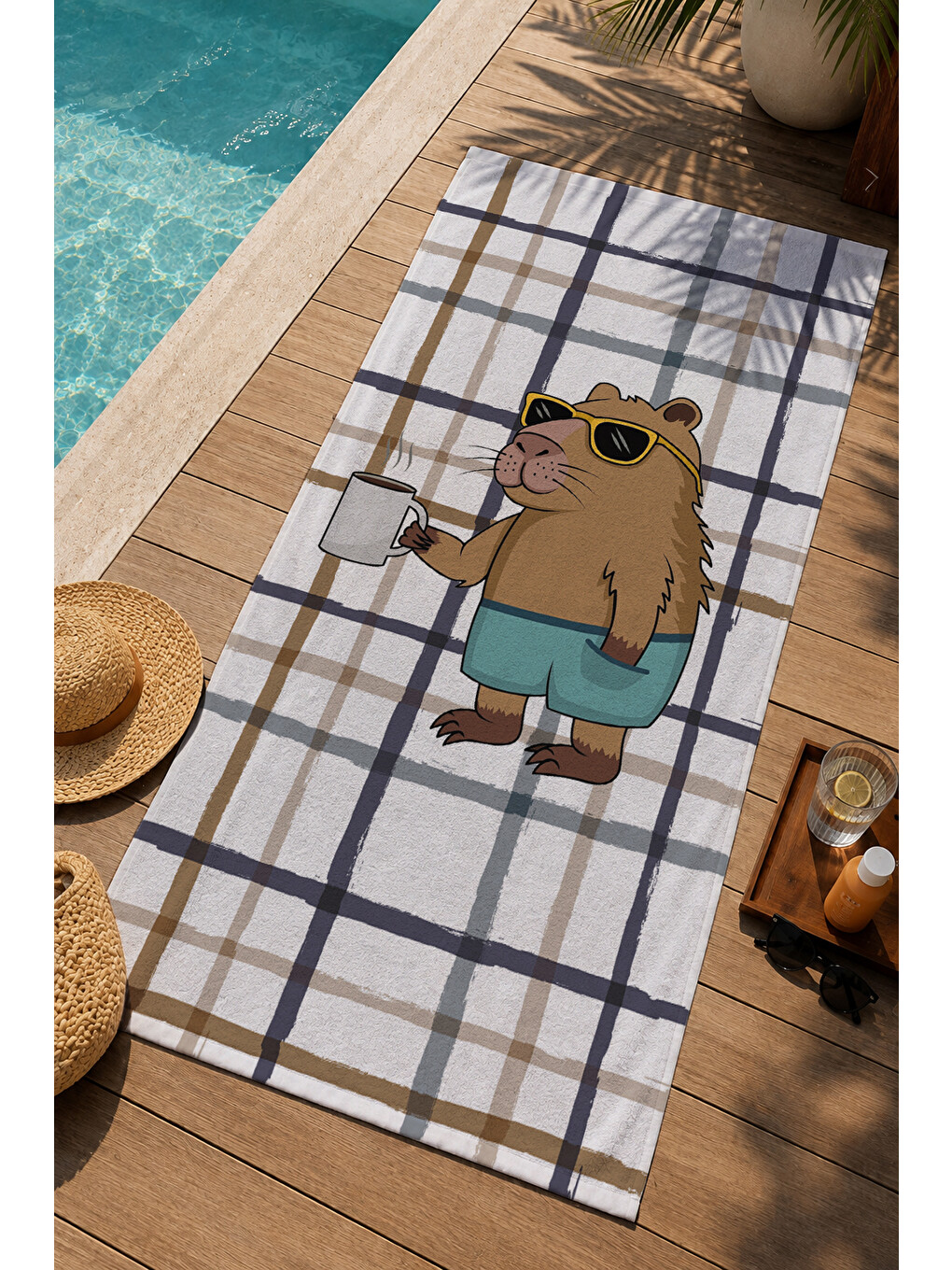 Siyah Beyaz Ekose Desenli 70x150 Cm Dijital Baskılı Plaj Ve Banyo Havlusu-2