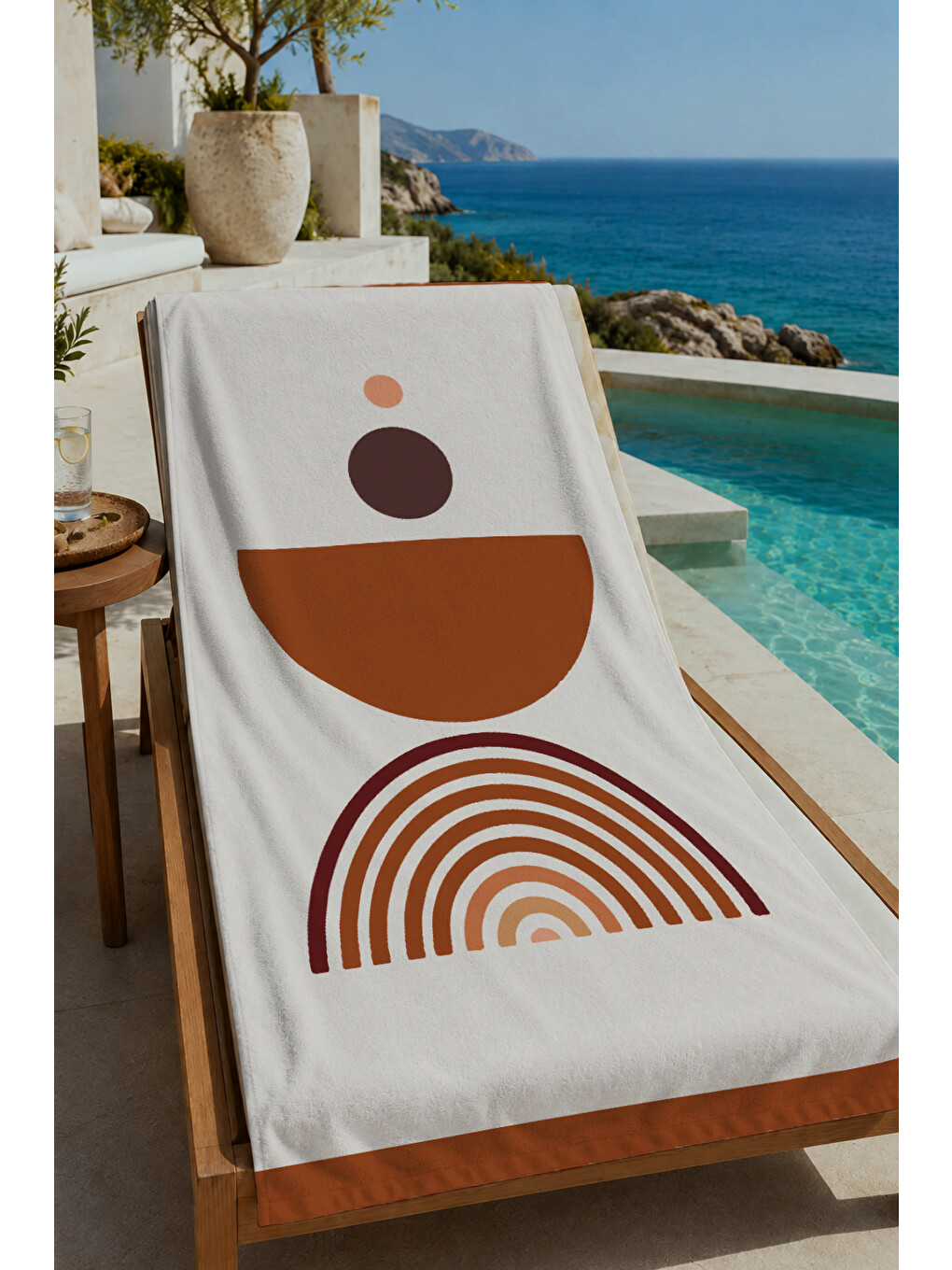 Beyaz Terracotta Bohem Desenli 70x150 Cm Dijital Baskılı Plaj Ve Banyo Havlusu