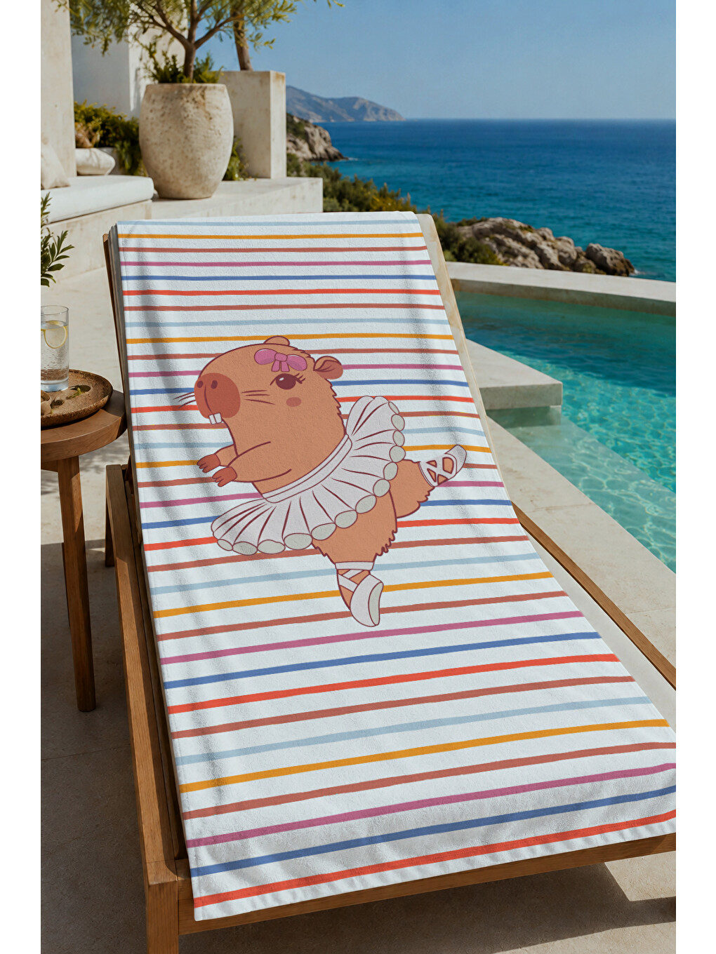 Milbay Grup Yeşil Renkli Çizgili Sevimli Desenli 70x150 Cm Dijital Plaj Ve Banyo Havlusu-18194