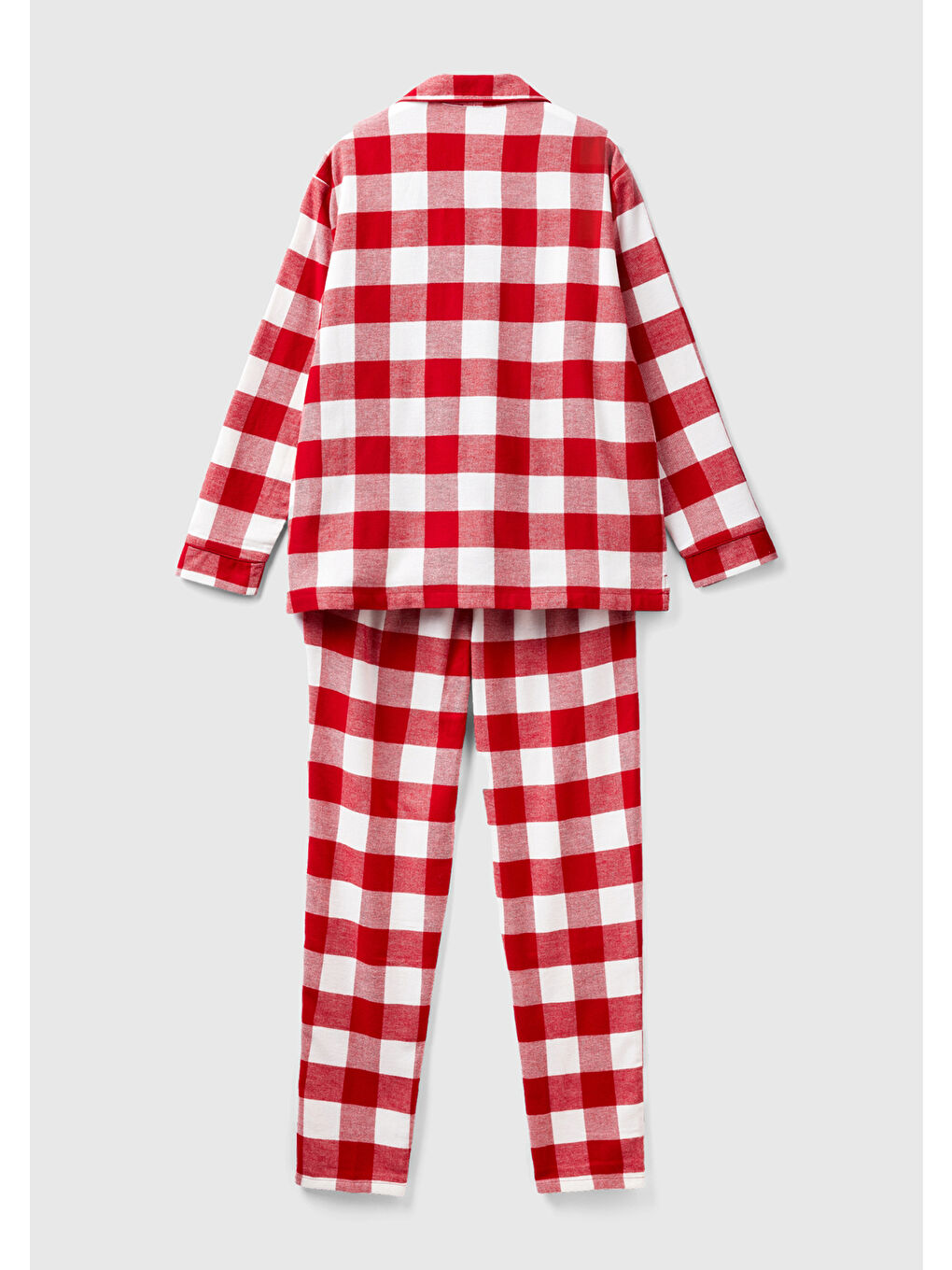 Kadın Kırmızı Mix Ekose Desenli Düğmeli Pijama Takımı-3