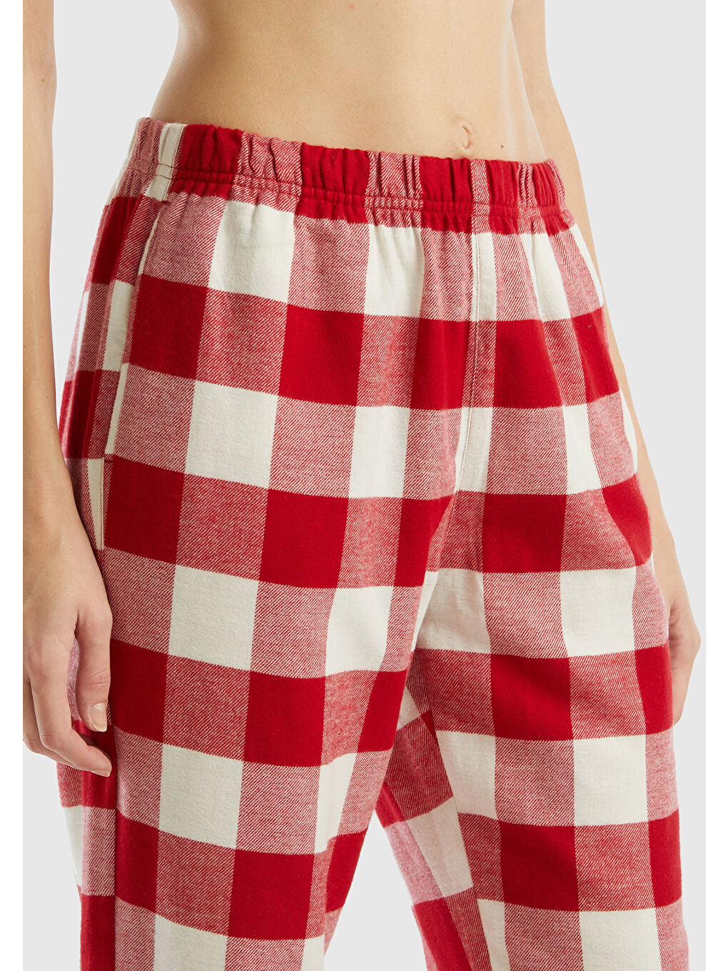 Kadın Kırmızı Mix Ekose Desenli Düğmeli Pijama Takımı-4