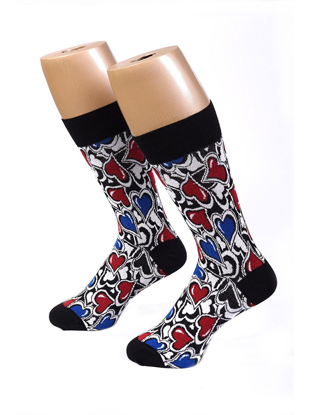 OZZY SOCKS Siyah-Beyaz-Kırmızı Kalp Desenli Çorap