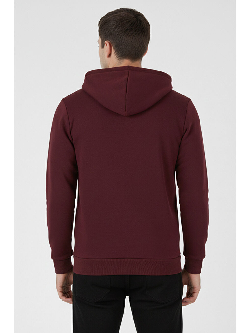 Bordo Kanguru Cepli Fermuarlı Kapüşon Yaka Slim Fit Erkek Sweat 575707-6