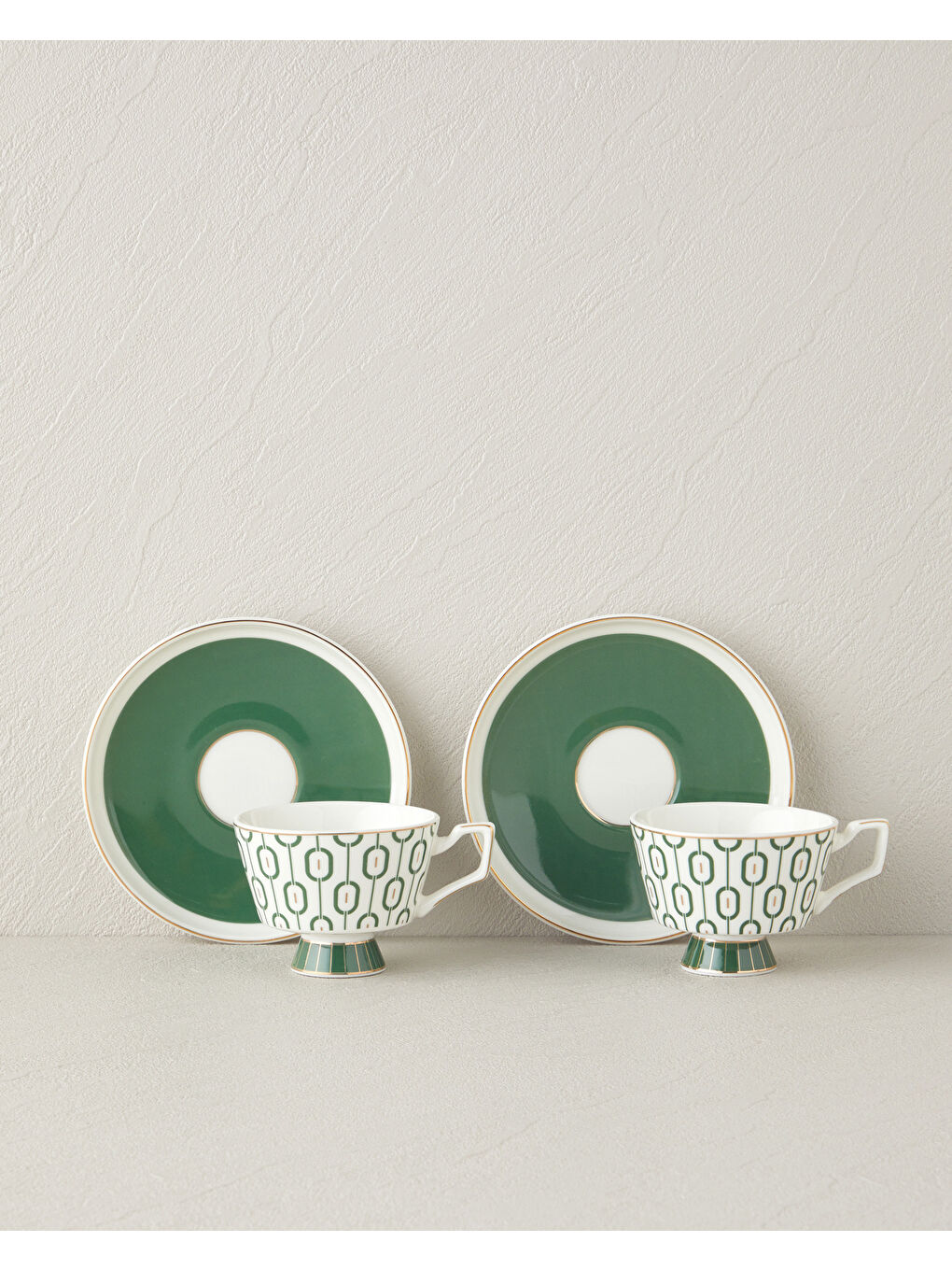 Octavia New Bone China 4 Parça 2 Kişilik Kahve Fincan Takımı 90 ml Koyu Yeşil-1