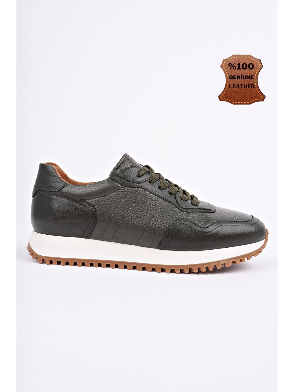 Yeşil HARWİL Kalın Taban Bağcıklı Hakiki Deri Erkek Günlük Sneaker Spor Ayakkabı-3
