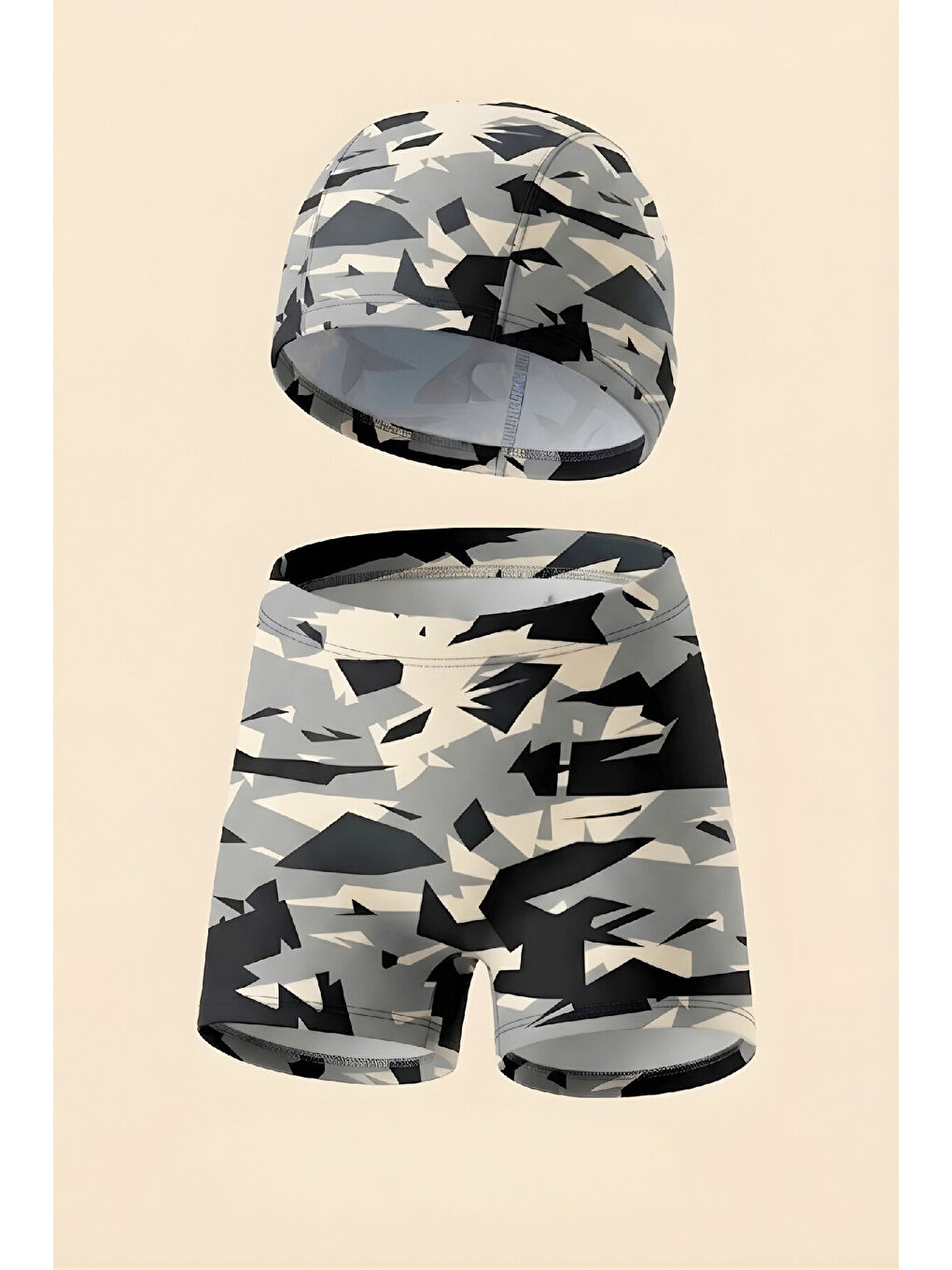 Gri Erkek Çocuk Şortlu Ve Boneli Mayo Takımı (Şort+Bone) 2-7 Yaş 12595B