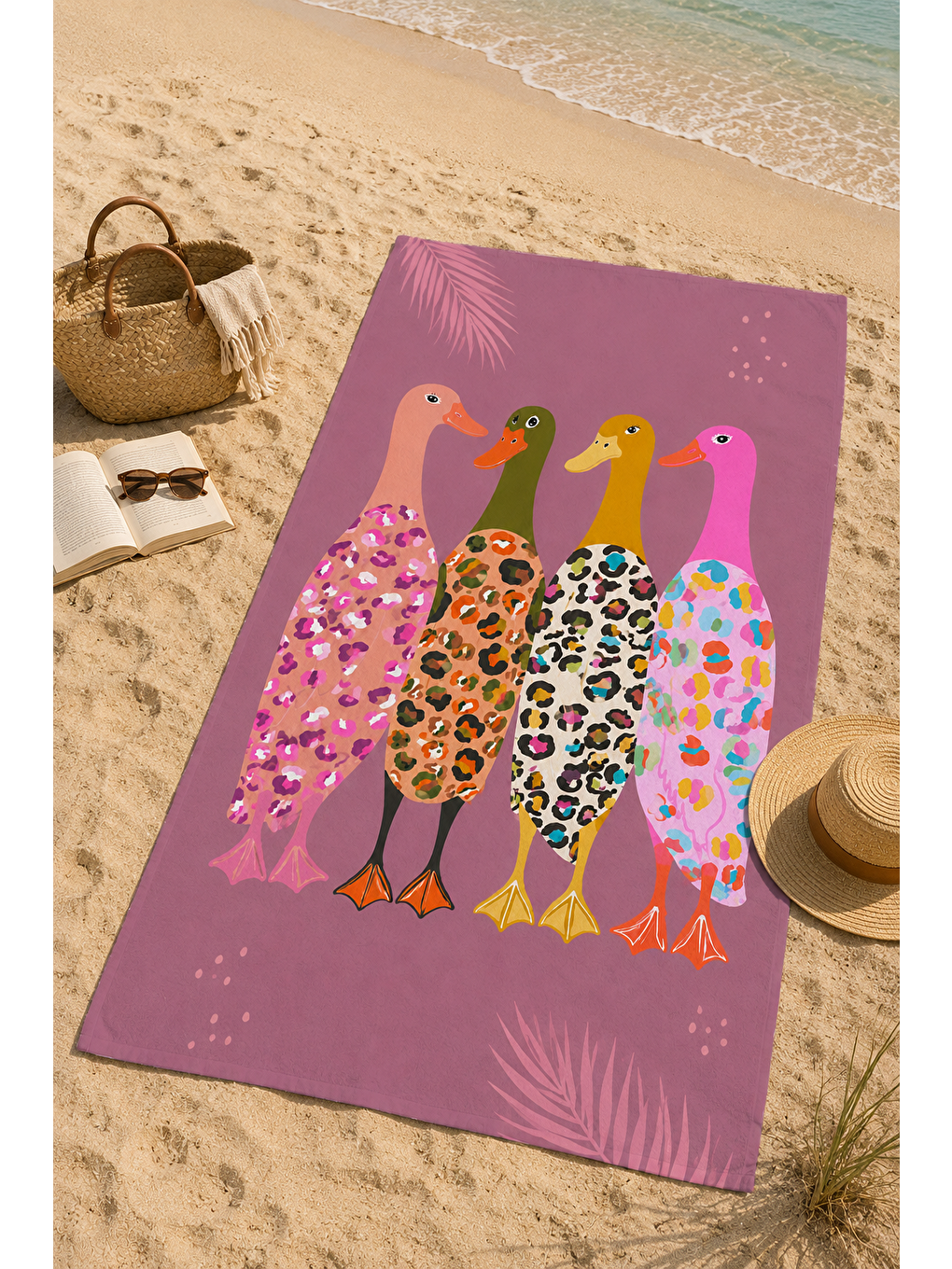 Kahverengi Renkli Penguen Sörf Tahtası Desenli 70x150 Plaj Havlusu-2