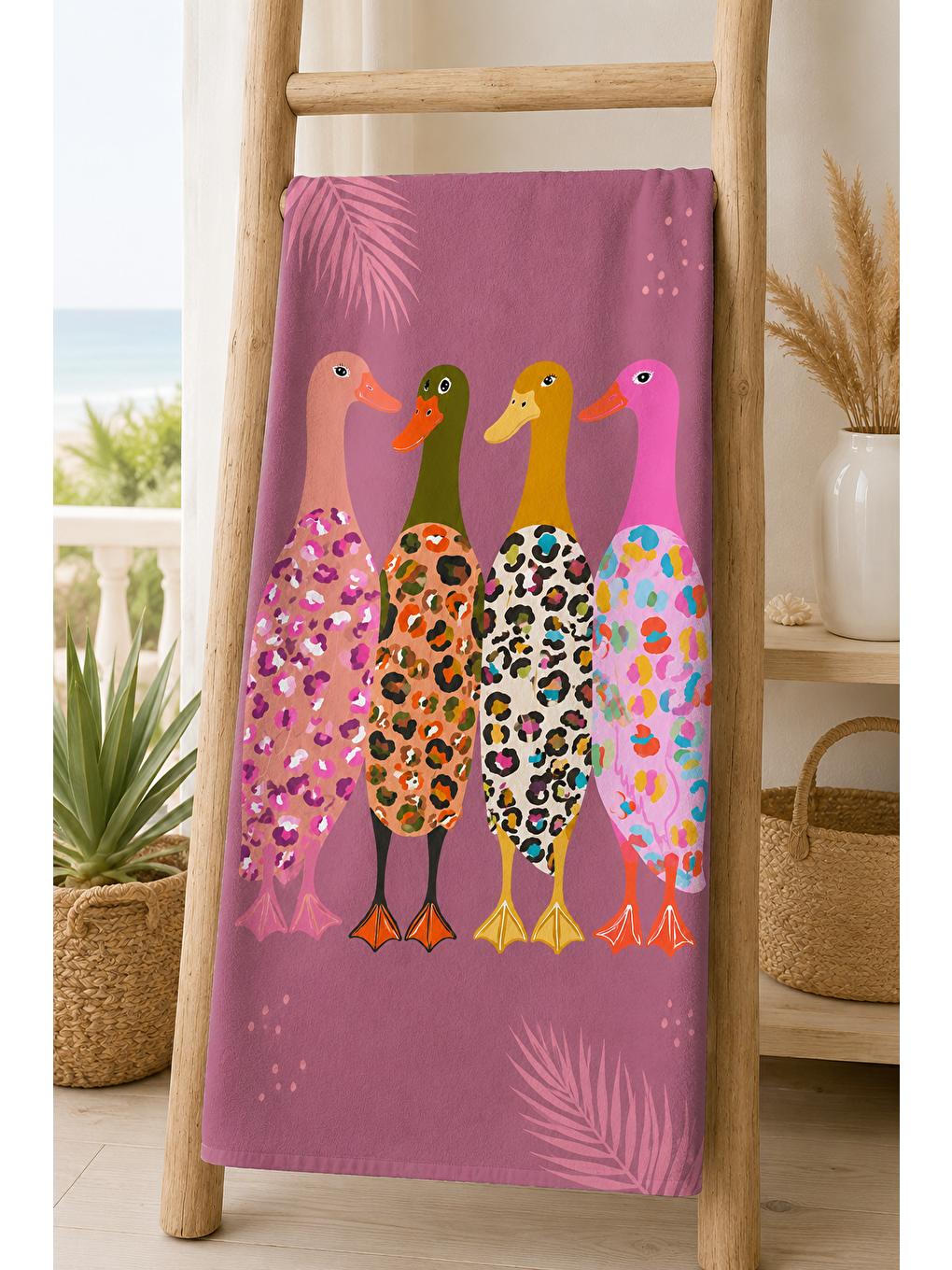 Kahverengi Renkli Penguen Sörf Tahtası Desenli 70x150 Plaj Havlusu-3