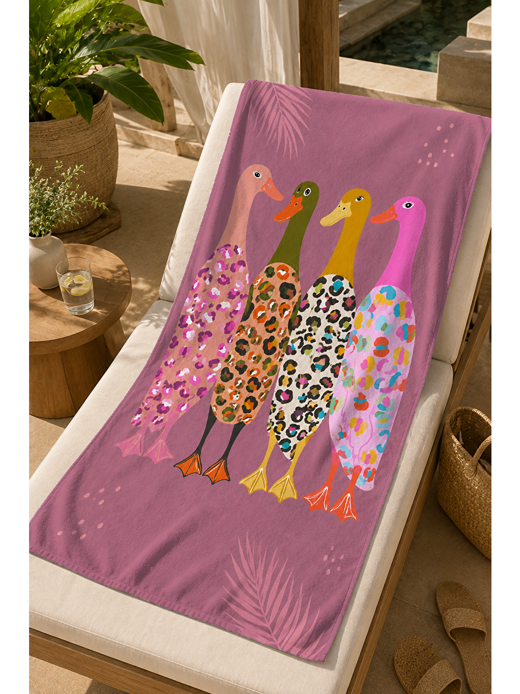 Kahverengi Renkli Penguen Sörf Tahtası Desenli 70x150 Plaj Havlusu-4