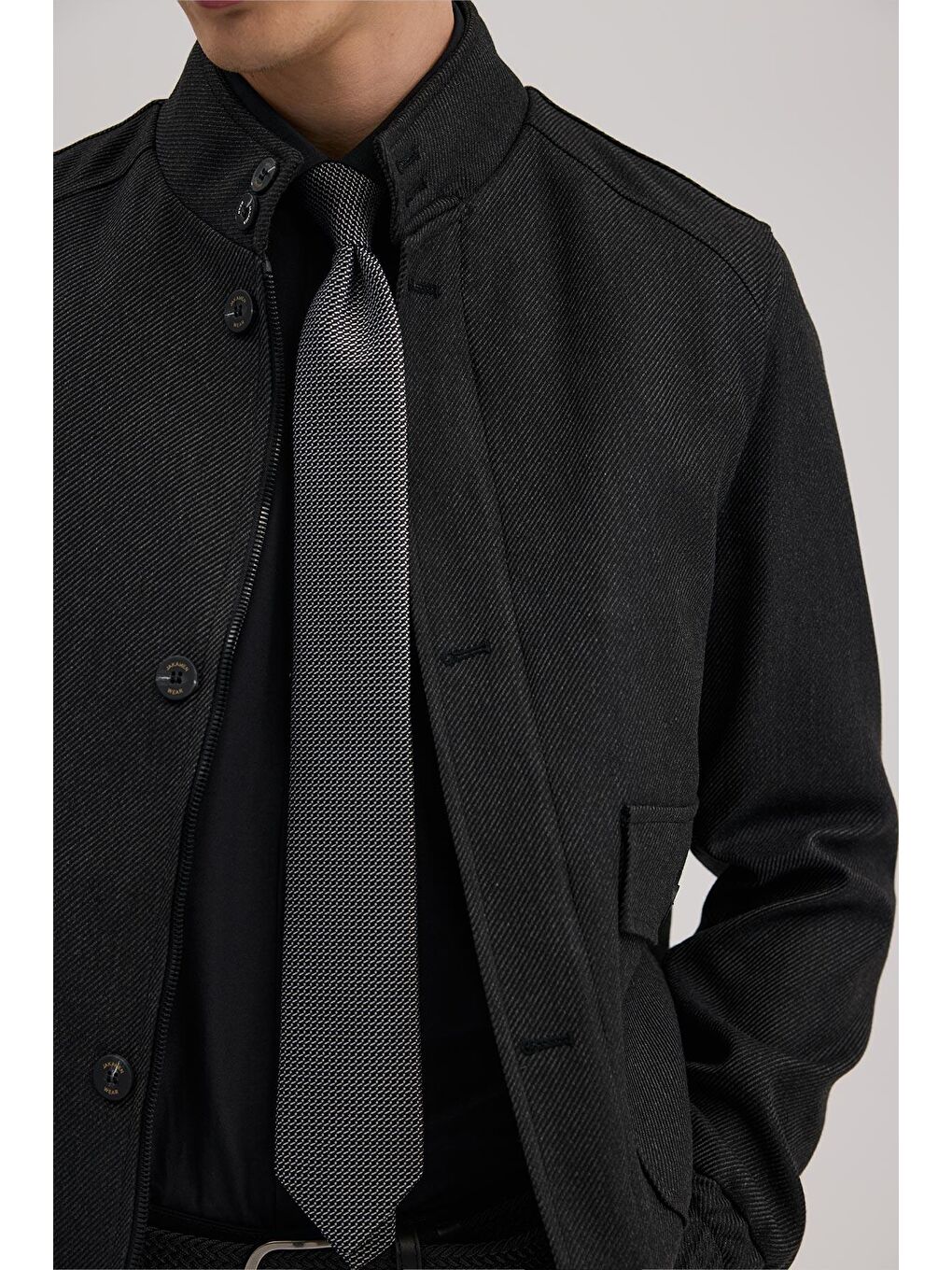 Antrasit Slim Fit Mono Yaka Cepli Ceket Görünümlü Mont-2