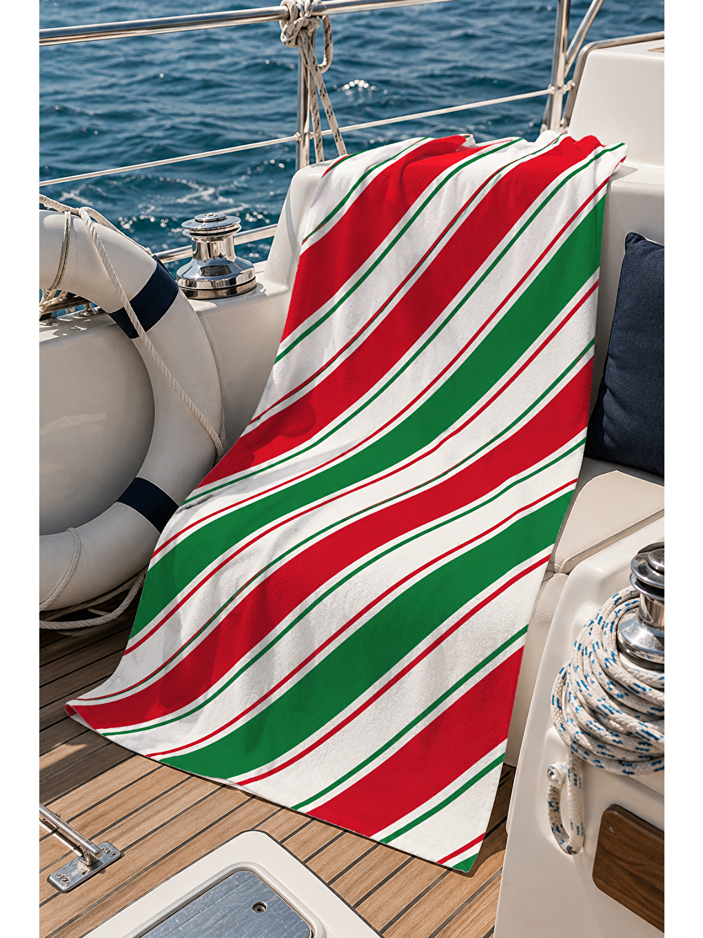 Gri Kırmızı Yeşil Çapraz Şerit Desenli 70x150 Plaj Havlusu-3