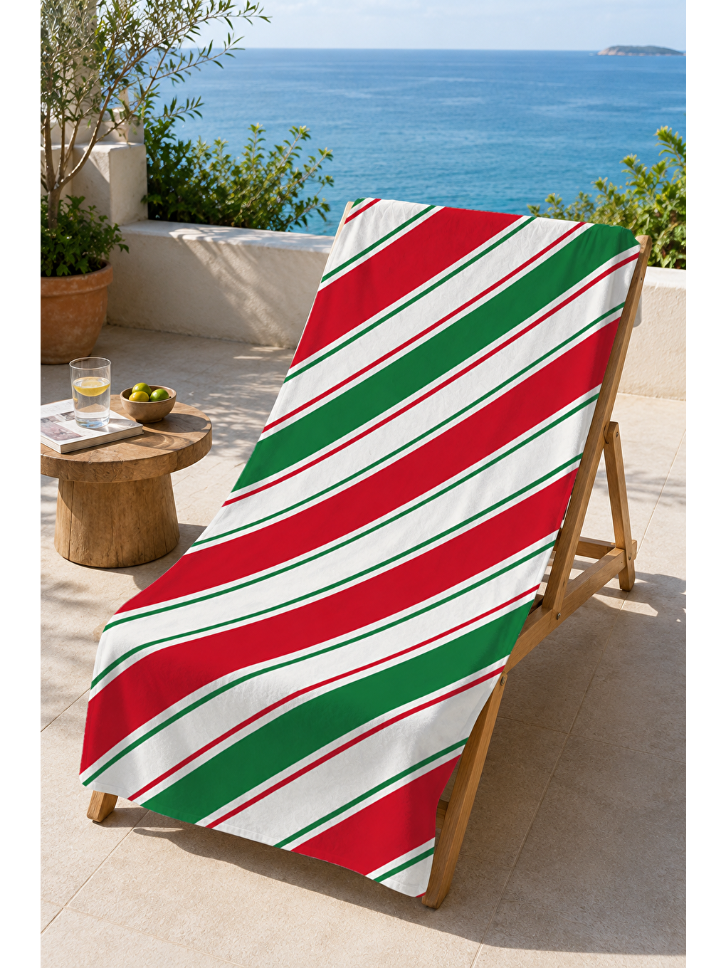 Gri Kırmızı Yeşil Çapraz Şerit Desenli 70x150 Plaj Havlusu-4