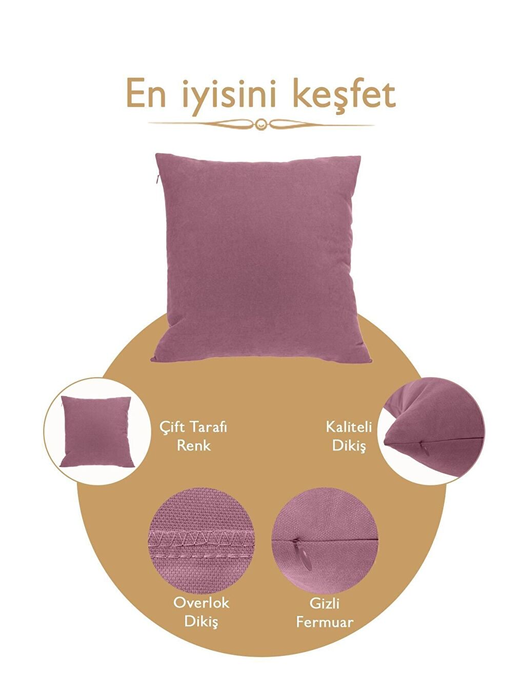 ASDIVA Pembe Kırlent Kılıfı Dekoratif Sade Panoroma 212 - 6