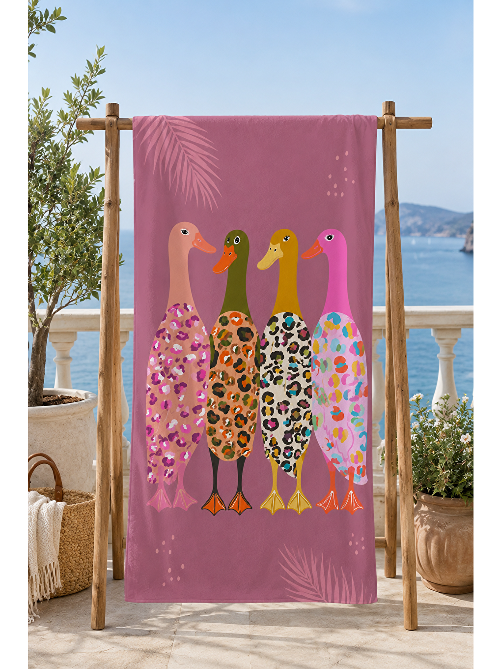 Kahverengi Renkli Penguen Sörf Tahtası Desenli 70x150 Plaj Havlusu-6