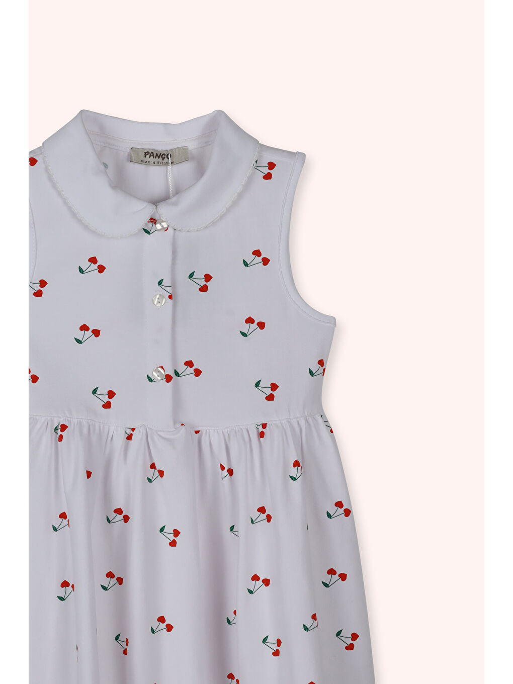 Beyaz Kız Çocuk Kiraz Desenli Örme Elbise Pembe-1