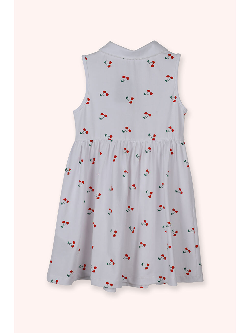 Beyaz Kız Çocuk Kiraz Desenli Örme Elbise Pembe-2