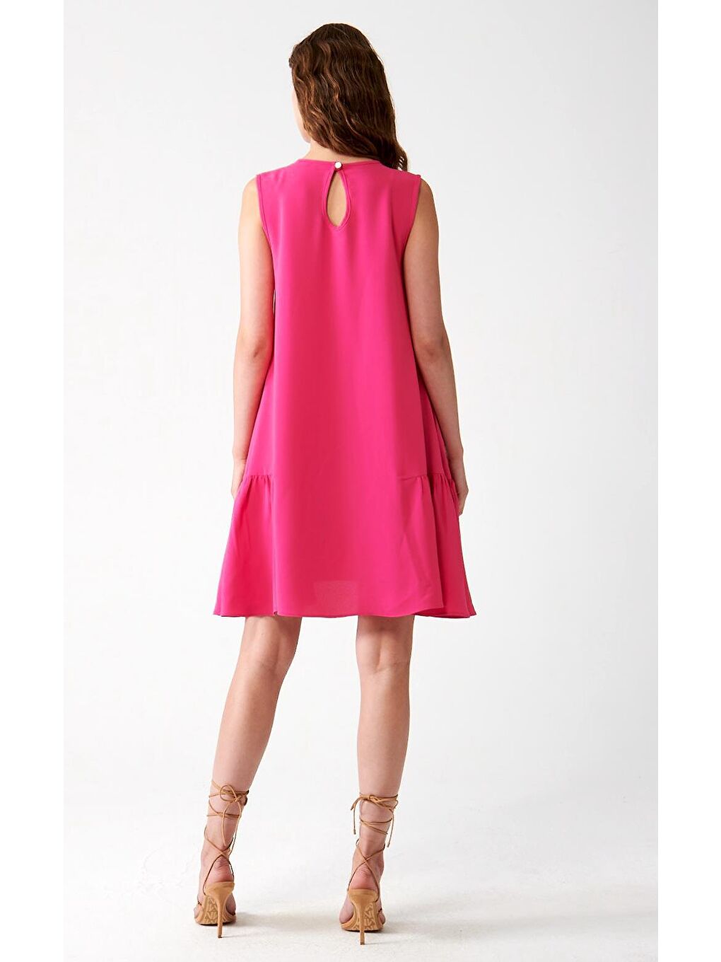 Muni Muni Sıfır Kollu Dökümlü Elbise-Fuşya-2