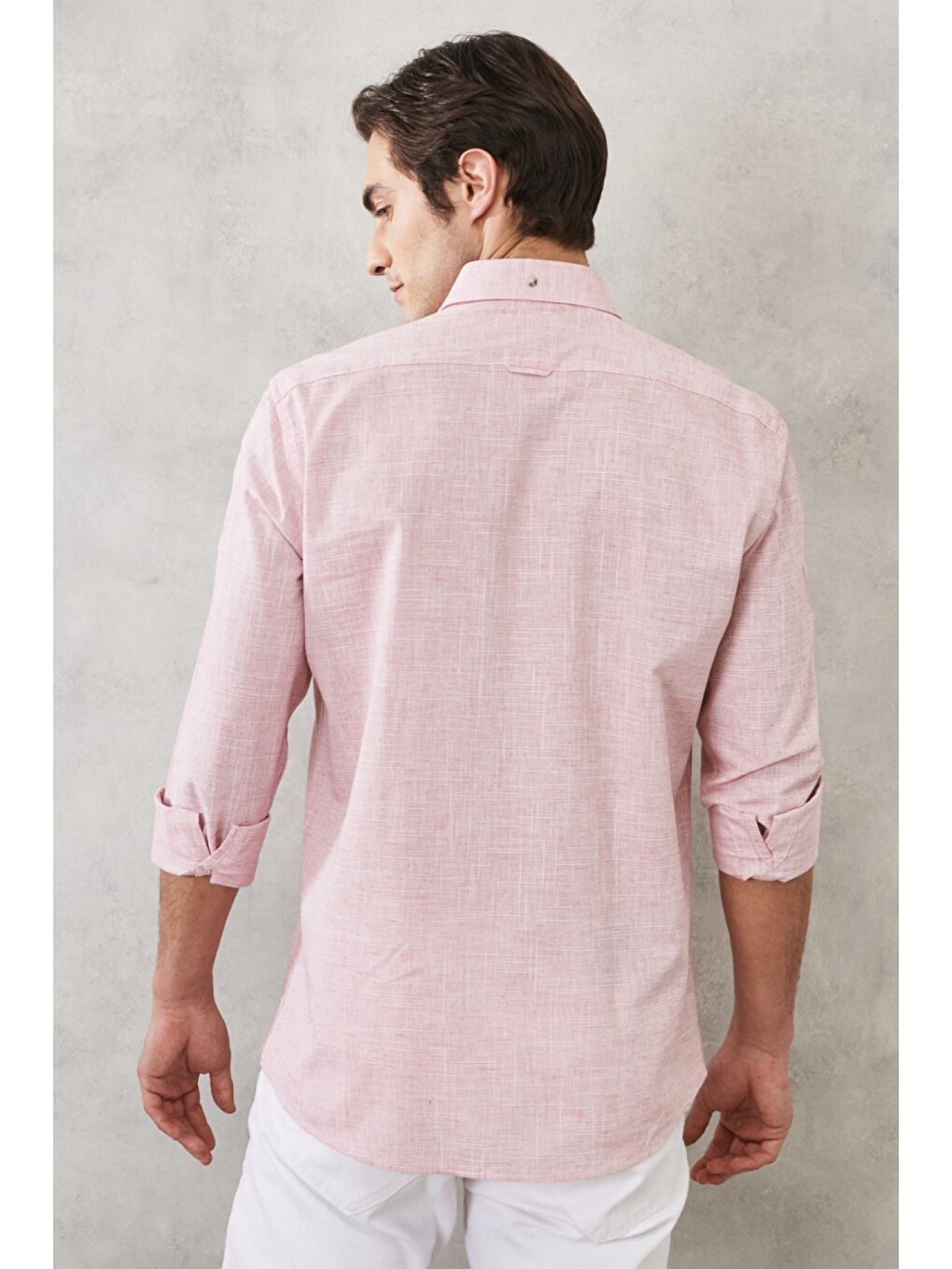 Erkek Bordo Slim Fit Dar Kesim Düğmeli Yaka %100 Pamuk Flamlı Gömlek-6