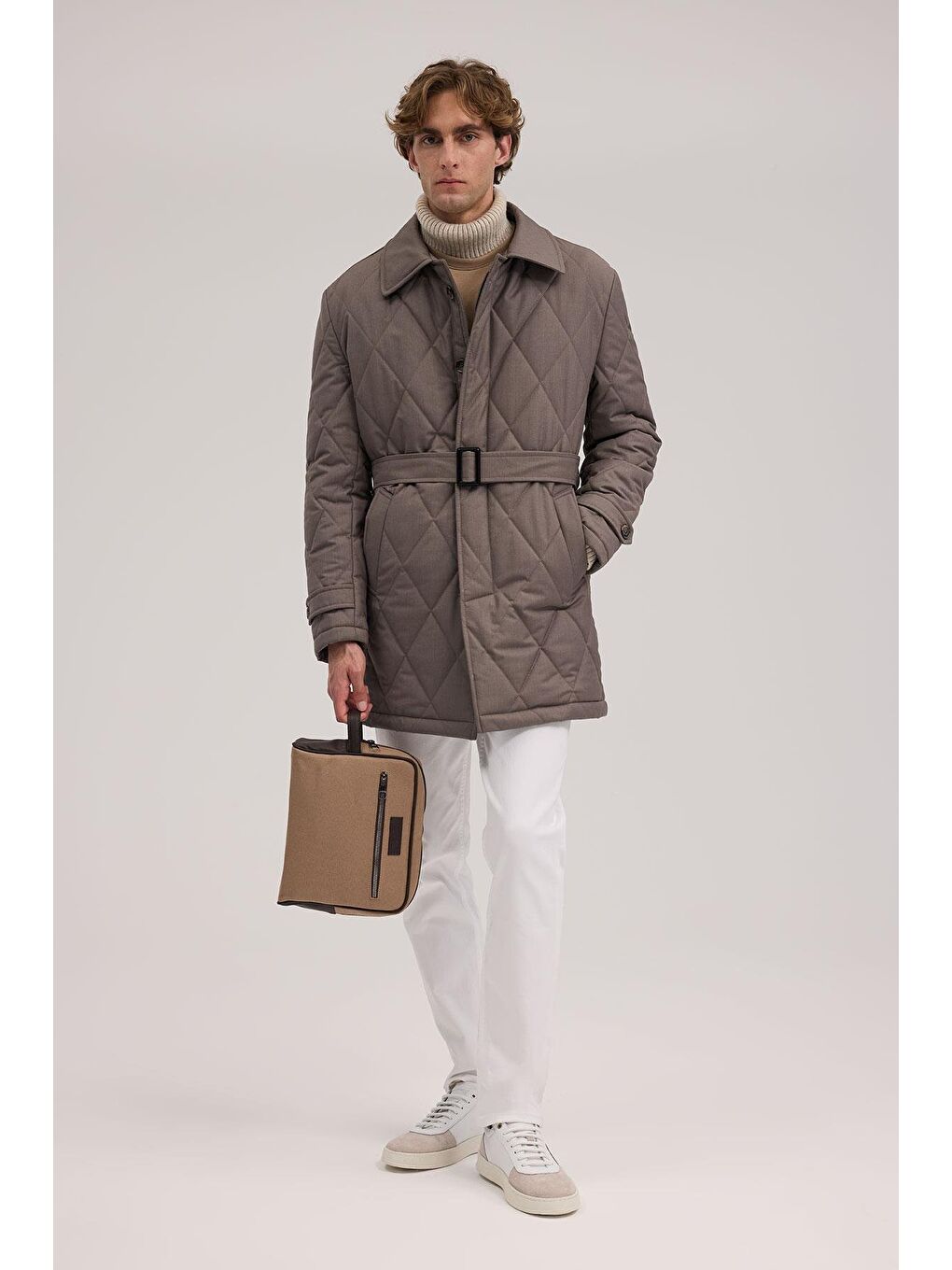 Bej Vizon Comfort Fit Bebe Yaka Fermuarlı Mont-1