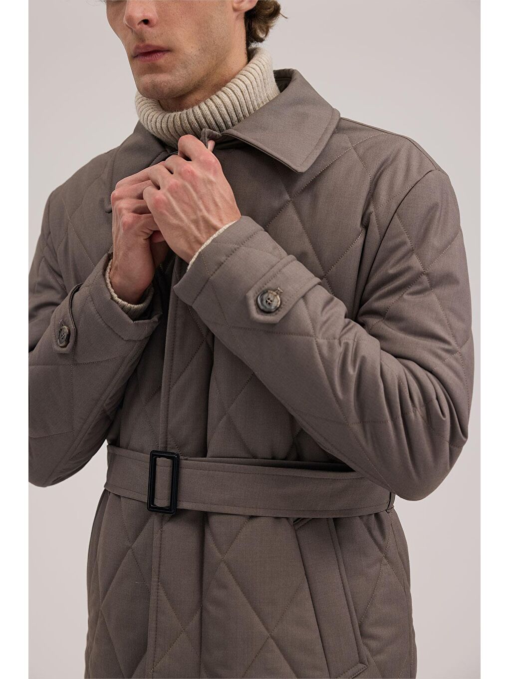 Bej Vizon Comfort Fit Bebe Yaka Fermuarlı Mont-2