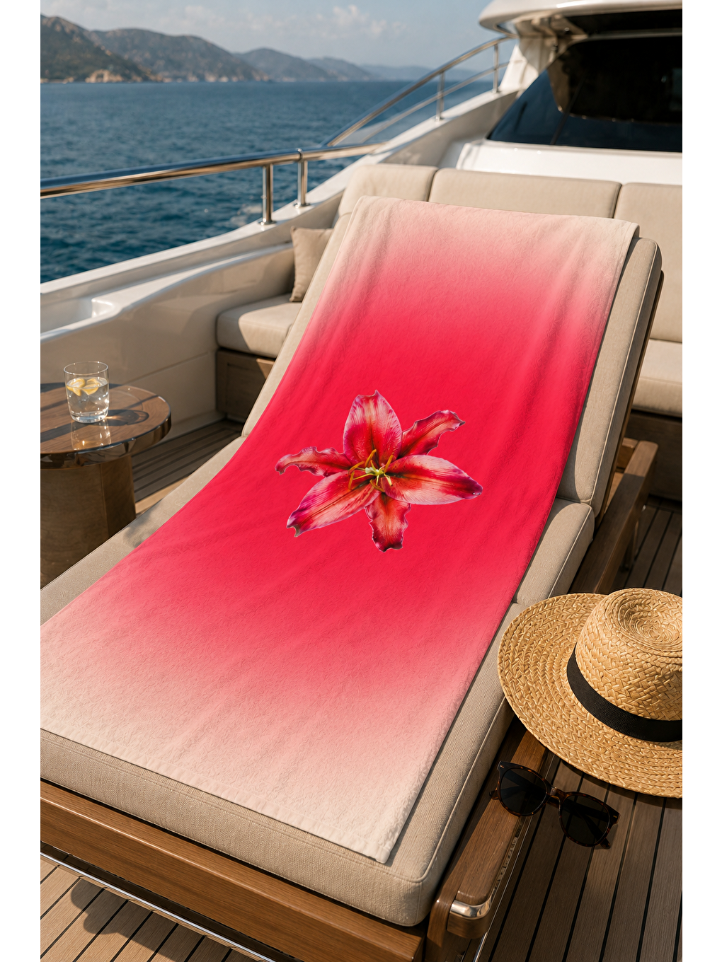 Ekru Pembe Ombre Çiçek Desenli 70x150 Plaj Havlusu-5