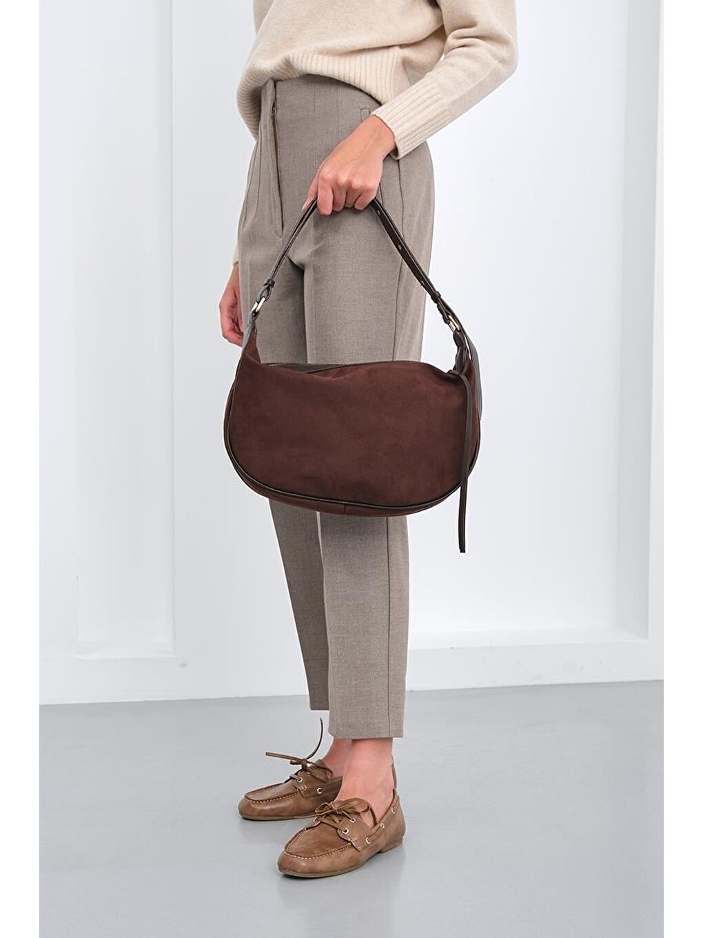 Kahverengi Poppin Süet Omuz Çantası Kahve-3
