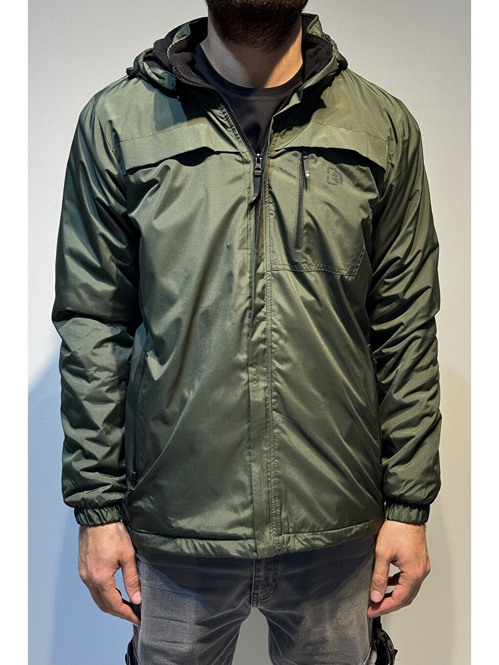 Erkek Kapüşonlu Cep Detaylı İçi Polar Kışlık Mont 2540 Haki-1