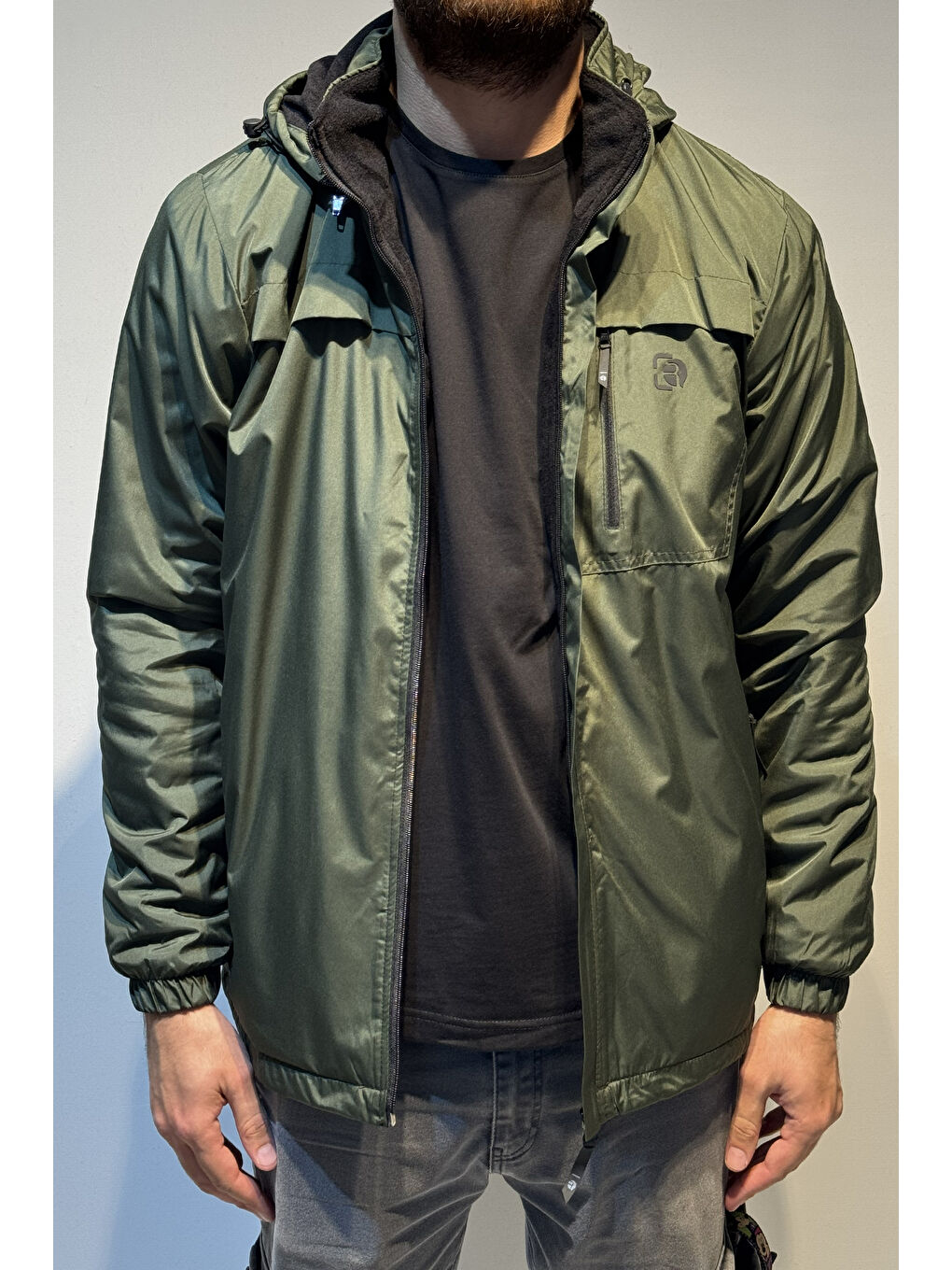 Erkek Kapüşonlu Cep Detaylı İçi Polar Kışlık Mont 2540 Haki-2