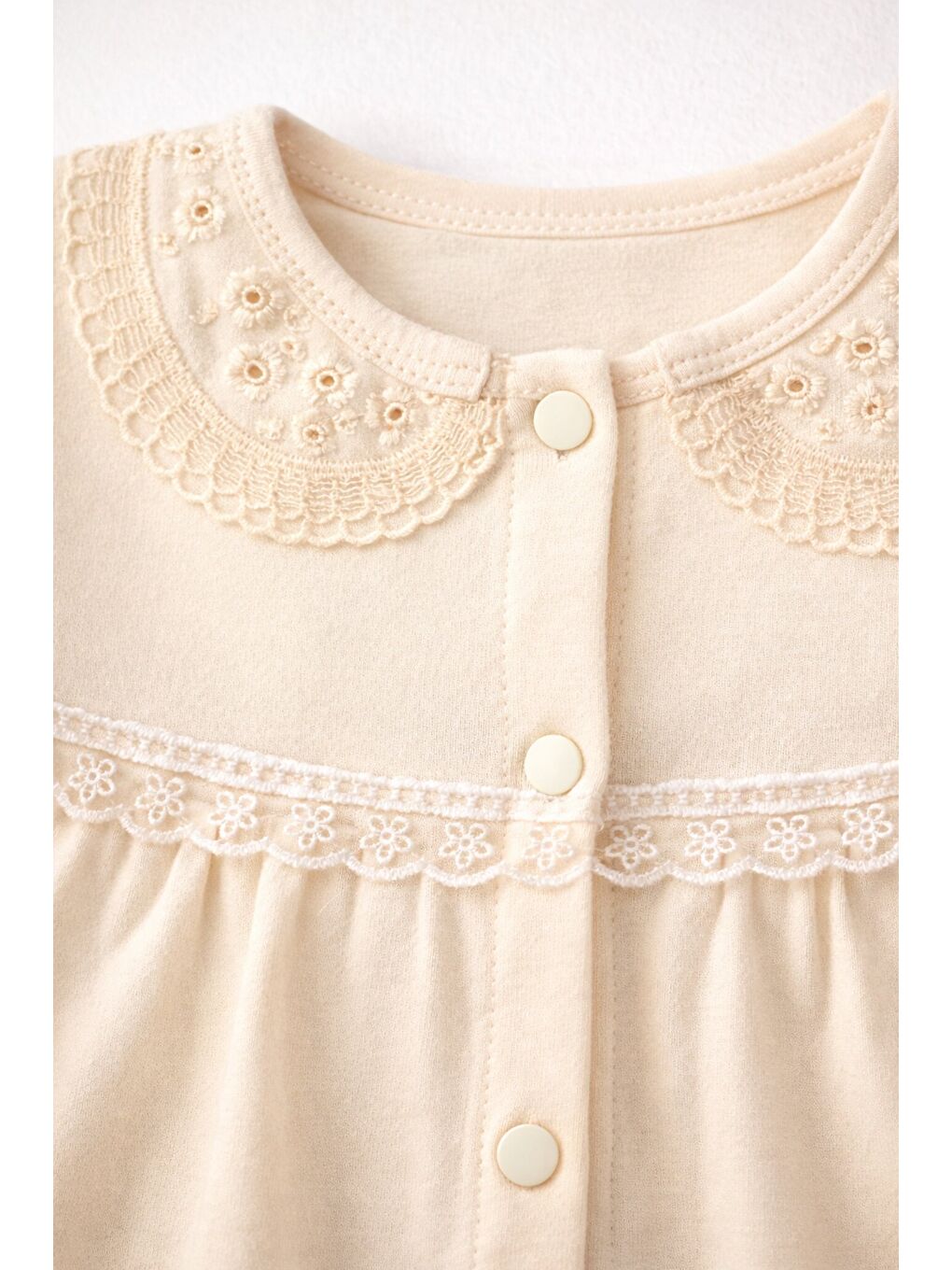 Ekru Kız Bebek Dantelli 5li Hastane Çıkış Seti Tulum Battaniye 90*90 Pamuklu Örtülü 0-3 ay-1