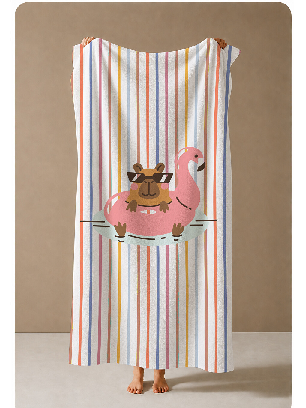 Pembe Renkli Çizgili Tropikal İçecek Figürlü 70x150 Cm Dijital Baskılı Plaj Ve Banyo Havlusu-3