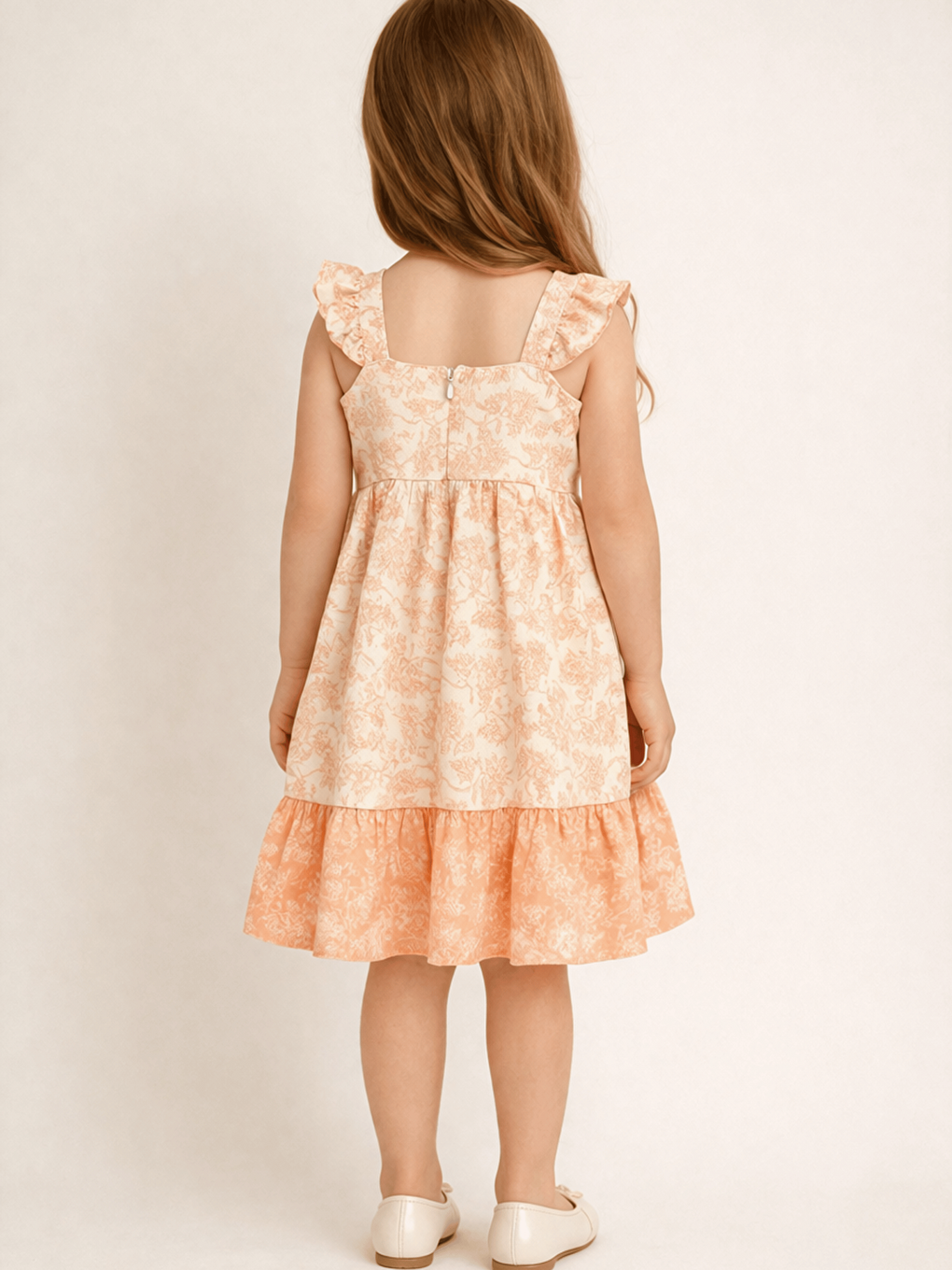 Pembe Kare Yaka Çiçek Desenli Kız Çocuk Elbise-2