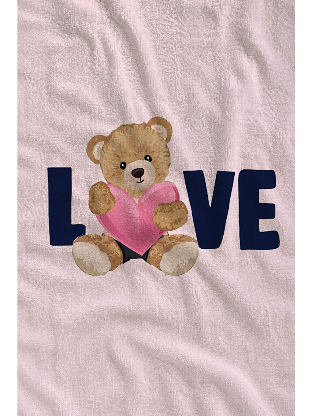 Pudra Pembe Love Ayıcık Desenli 70x150 Cm Dijital Baskılı Plaj Ve Banyo Havlusu-1