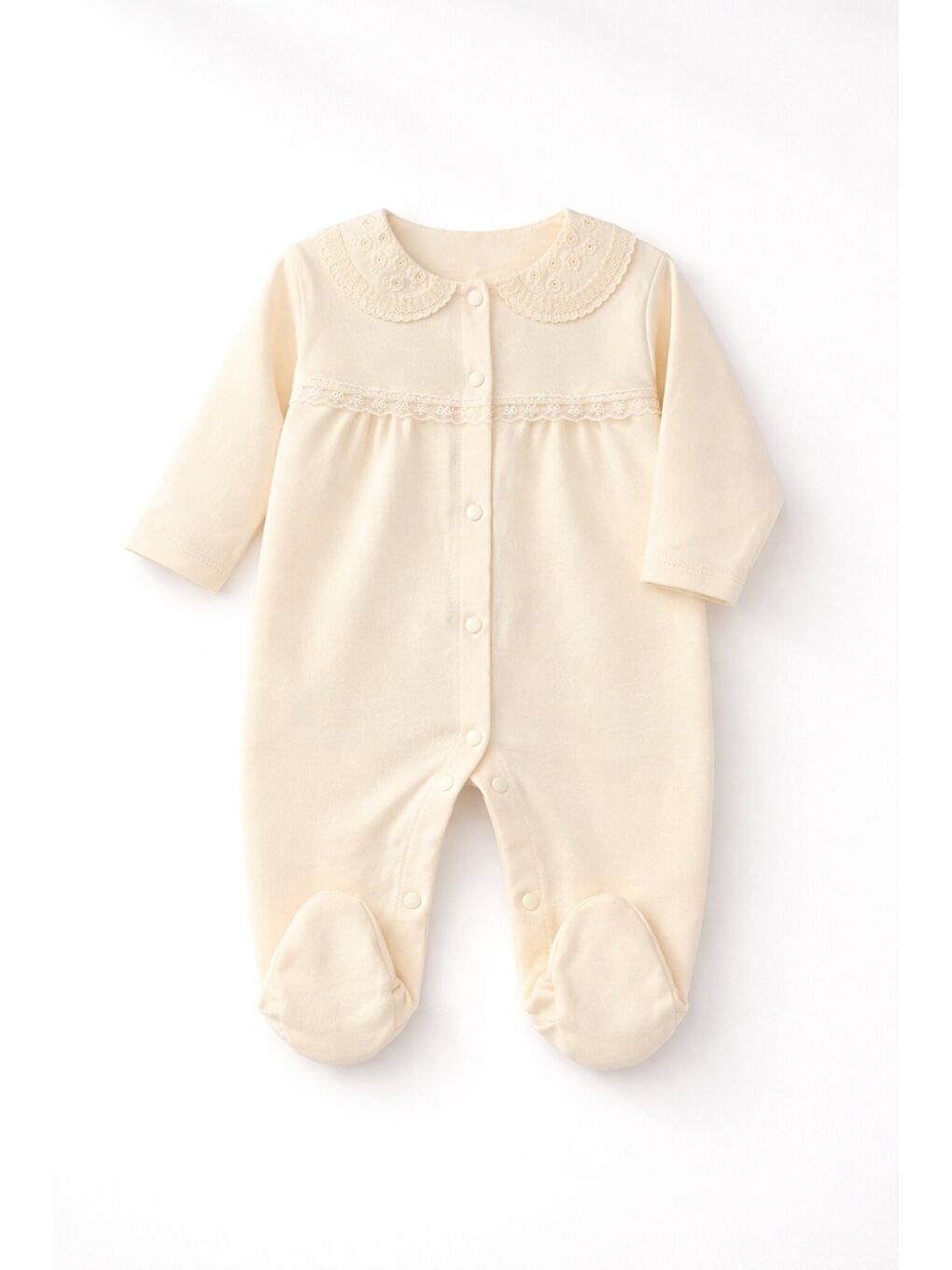 Ekru Kız Bebek Dantelli 5li Hastane Çıkış Seti Tulum Battaniye 90*90 Pamuklu Örtülü 0-3 ay-2