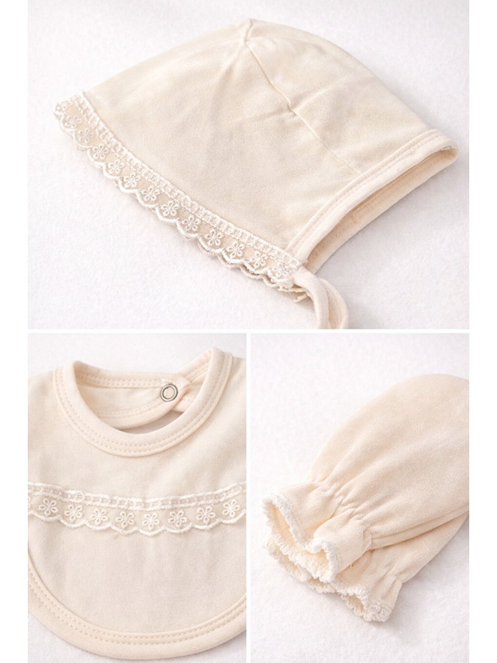 Ekru Kız Bebek Dantelli 5li Hastane Çıkış Seti Tulum Battaniye 90*90 Pamuklu Örtülü 0-3 ay-3