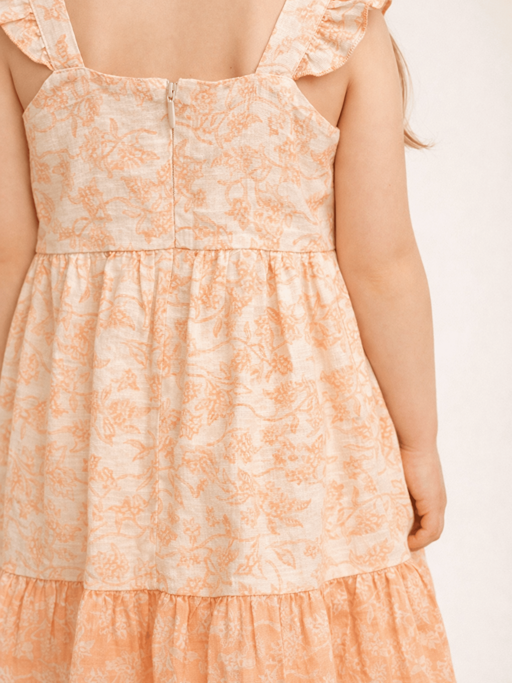 Pembe Kare Yaka Çiçek Desenli Kız Çocuk Elbise-3