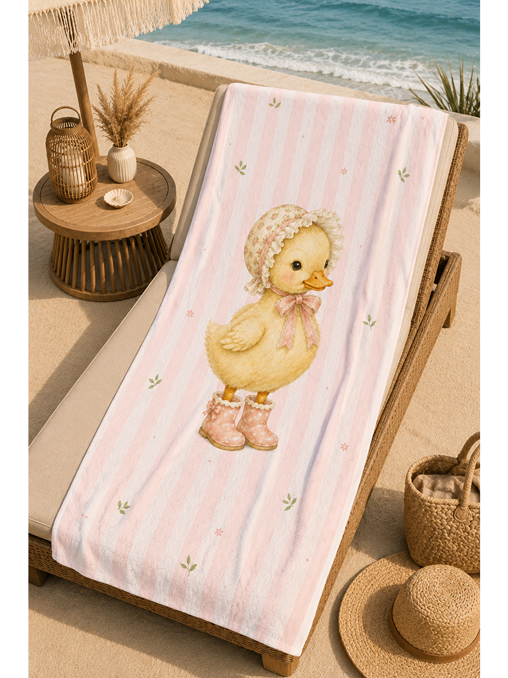Antrasit Sevimli Sarı Ördek Desenli 70x150 Plaj Havlusu-4