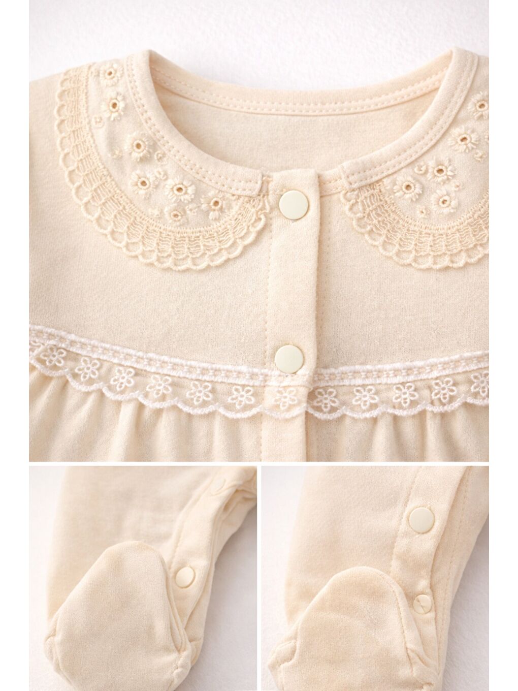 Ekru Kız Bebek Dantelli 5li Hastane Çıkış Seti Tulum Battaniye 90*90 Pamuklu Örtülü 0-3 ay-6