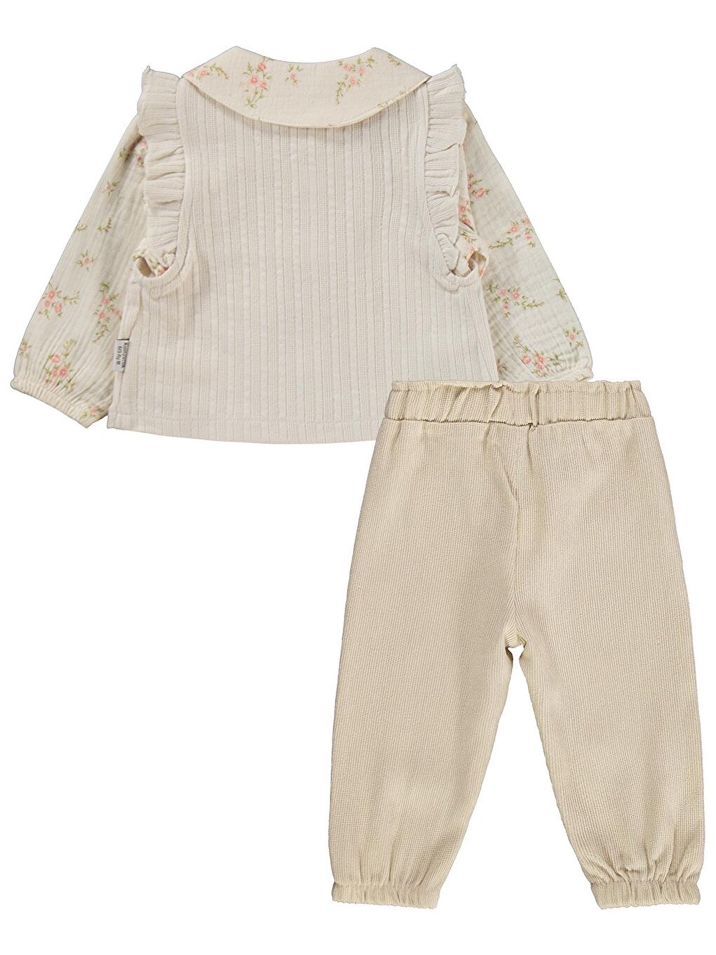 Lüks Müslin Gömlek Yelek 3 lü 6-18 Ay Takım - Bej 9-12 Ay-1