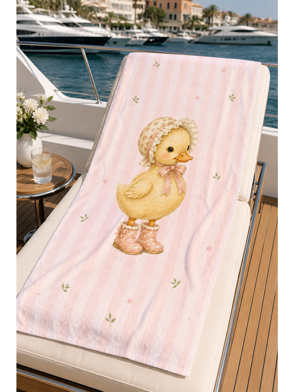 Antrasit Sevimli Sarı Ördek Desenli 70x150 Plaj Havlusu-5