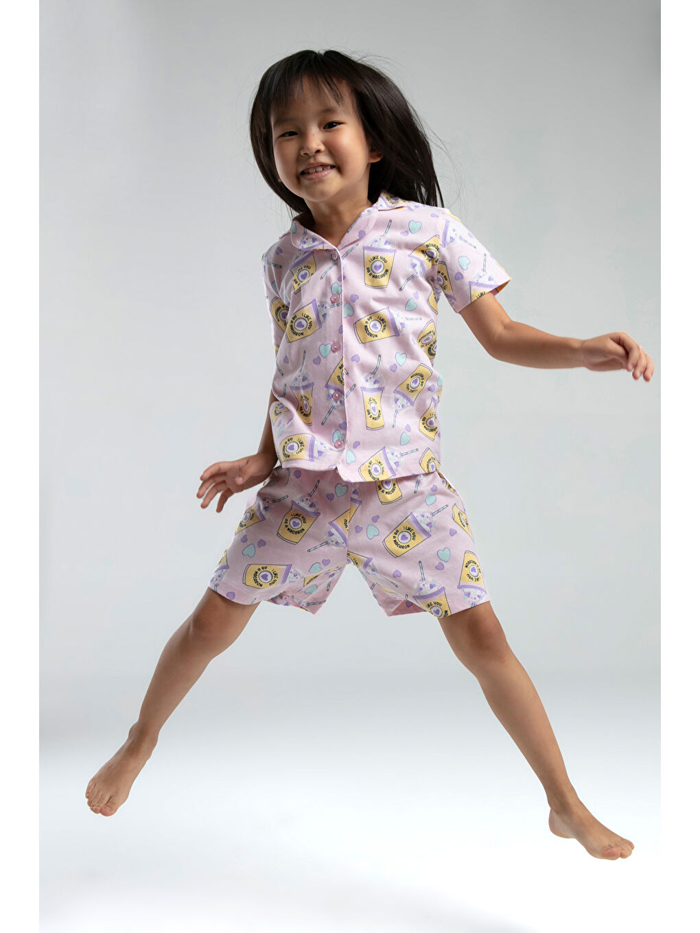 Pembe Kız Çocuk Komple Baskılı Şortlu Pijama Takım-3